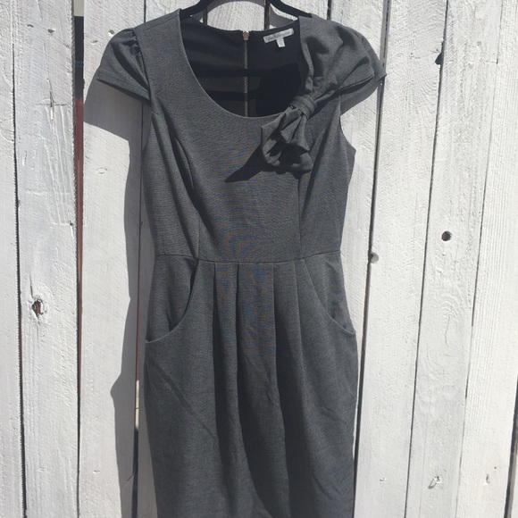 Gray Business Casual Mini Dress with Pockets - Picture 1 of 3